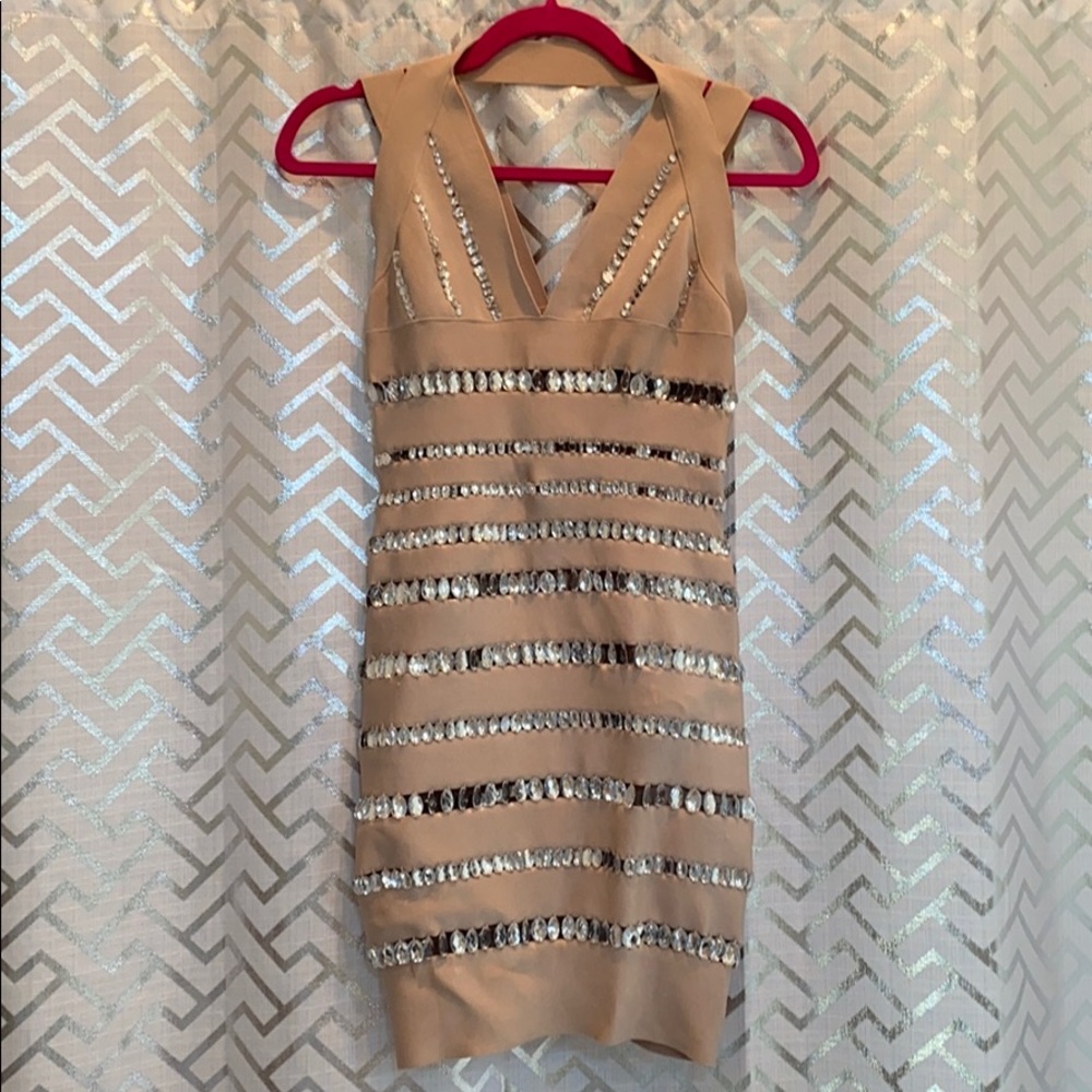 Nude bandage dress with jewels
